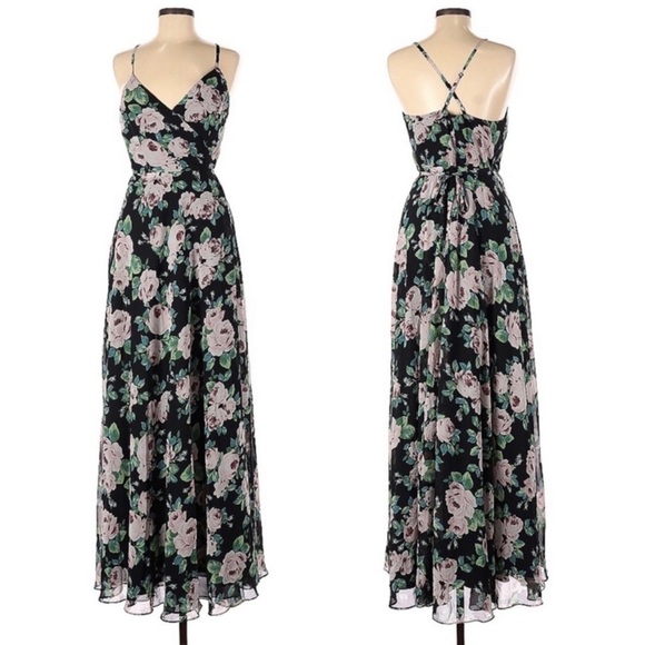Lulus Legendary Romance Black Floral Print Wrap Maxi Dress Size M - Picture 10 of 12